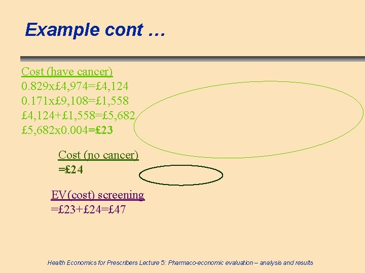 Example cont … Cost (have cancer) 0. 829 x£ 4, 974=£ 4, 124 0.