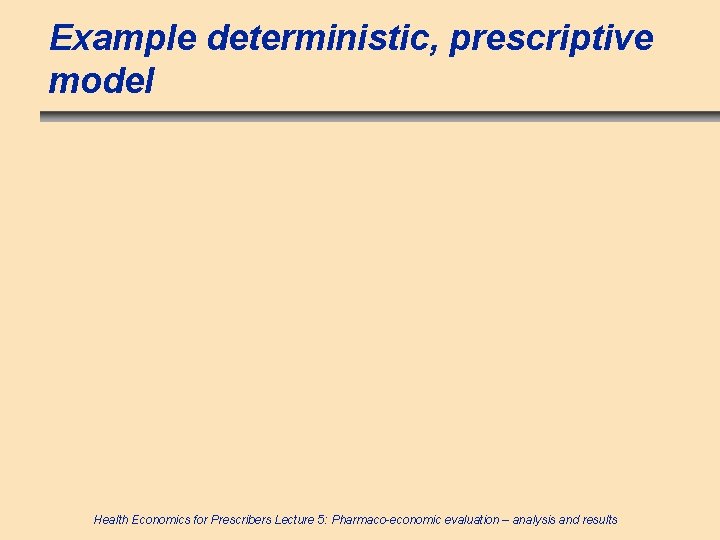 Example deterministic, prescriptive model Health Economics for Prescribers Lecture 5: Pharmaco-economic evaluation – analysis