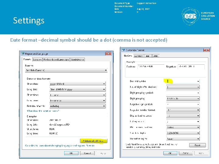 Document Type Document Number Date Revision Support Instruction Aug 22, 2017 0 Settings Date