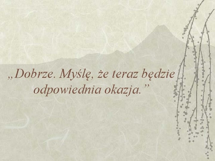 „Dobrze. Myślę, że teraz będzie odpowiednia okazja. ” „Dobrze. Myślę, że teraz będzie odpowiednia okazja. ”