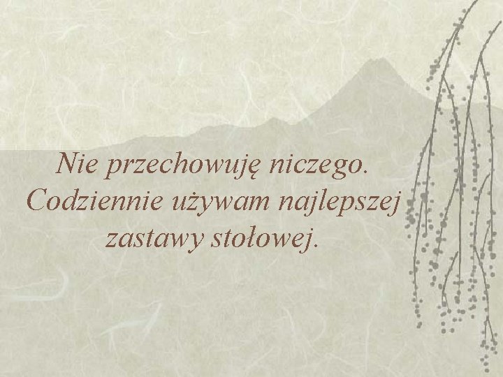 Nie przechowuję niczego. Codziennie używam najlepszej zastawy stołowej. Nie przechowuję niczego. Codziennie używam najlepszej zastawy stołowej.