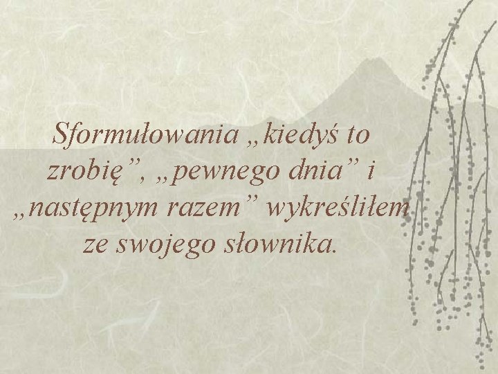 Sformułowania „kiedyś to zrobię”, „pewnego dnia” i „następnym razem” wykreśliłem ze swojego słownika. 