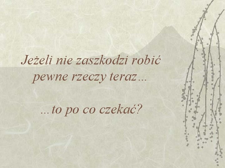 Jeżeli nie zaszkodzi robić pewne rzeczy teraz… …to po co czekać? Jeżeli nie zaszkodzi robić pewne rzeczy teraz… …to po co czekać?
