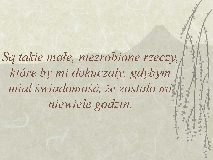 Są takie małe, niezrobione rzeczy, które by mi dokuczały, gdybym miał świadomość, że zostało