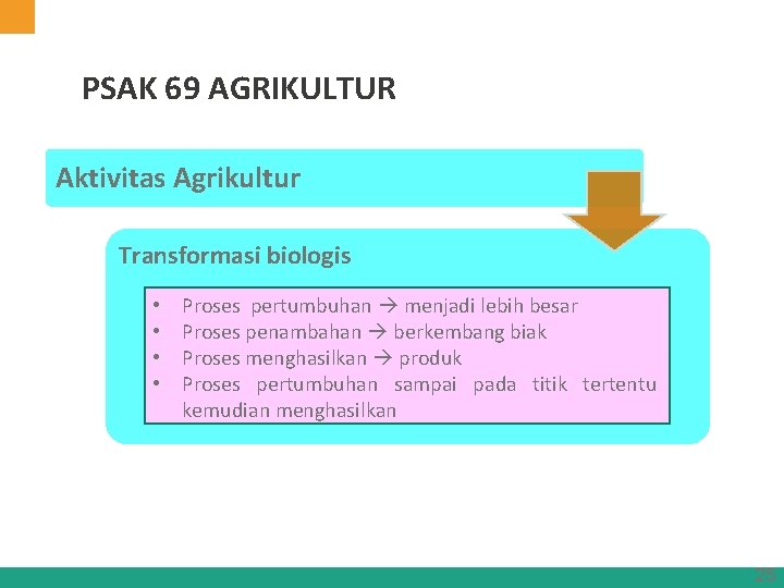 PSAK 69 AGRIKULTUR Aktivitas Agrikultur Transformasi biologis • • Proses pertumbuhan menjadi lebih besar