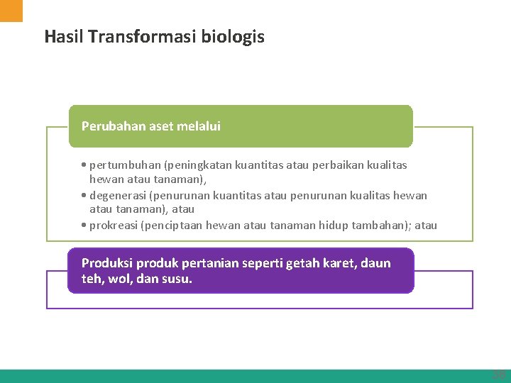 Hasil Transformasi biologis Perubahan aset melalui • pertumbuhan (peningkatan kuantitas atau perbaikan kualitas hewan