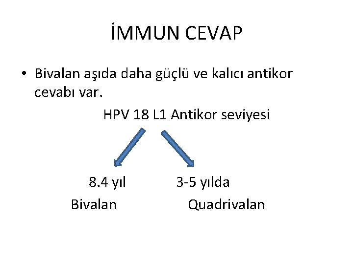 İMMUN CEVAP • Bivalan aşıda daha güçlü ve kalıcı antikor cevabı var. HPV 18