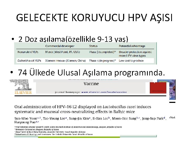 GELECEKTE KORUYUCU HPV AŞISI • 2 Doz aşılama(özellikle 9 -13 yaş) 