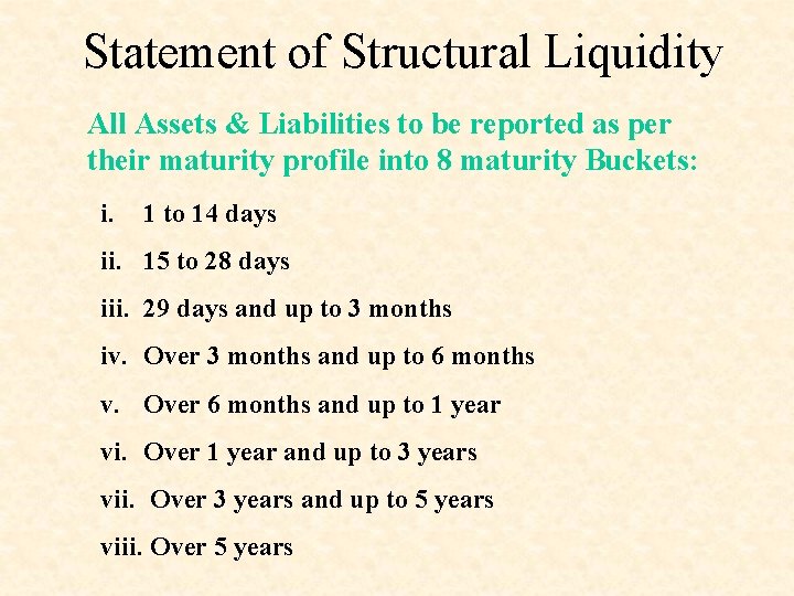 Statement of Structural Liquidity All Assets & Liabilities to be reported as per their