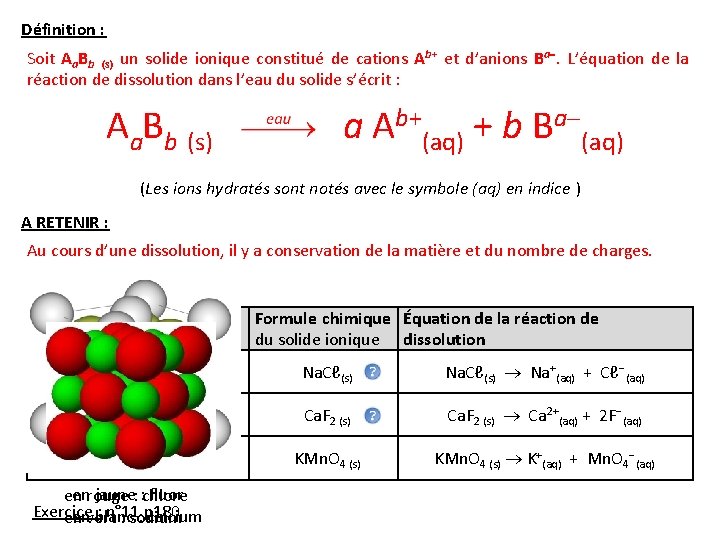 Définition : Soit Aa. Bb (s) un solide ionique constitué de cations Ab+ et
