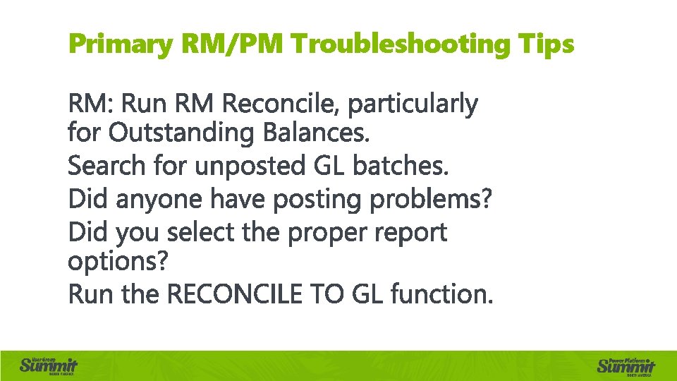 Primary RM/PM Troubleshooting Tips 