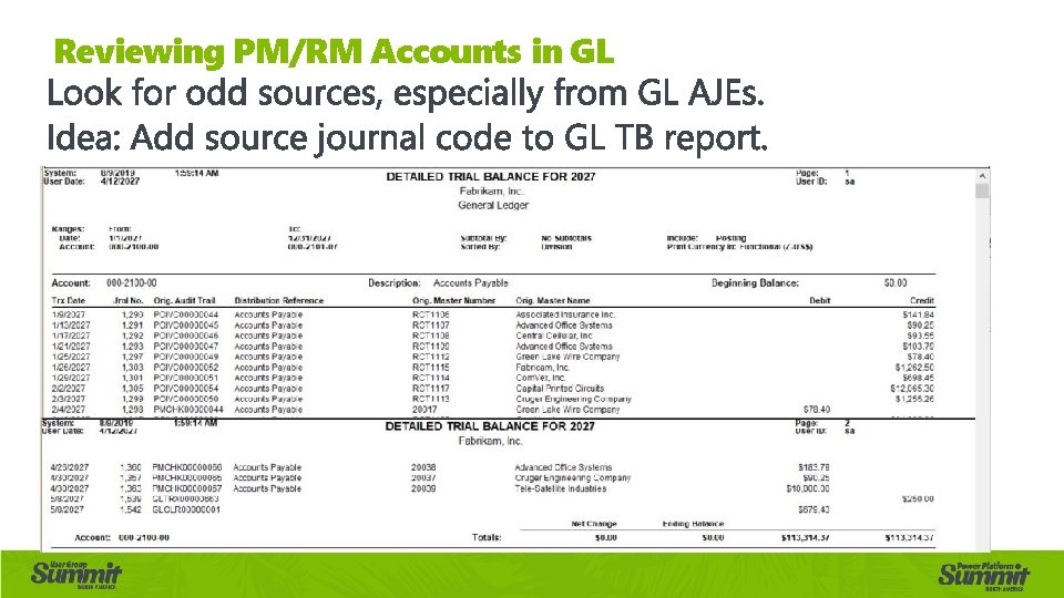 Reviewing PM/RM Accounts in GL 