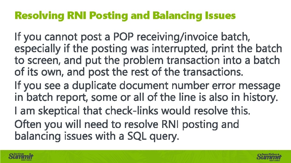 Resolving RNI Posting and Balancing Issues 
