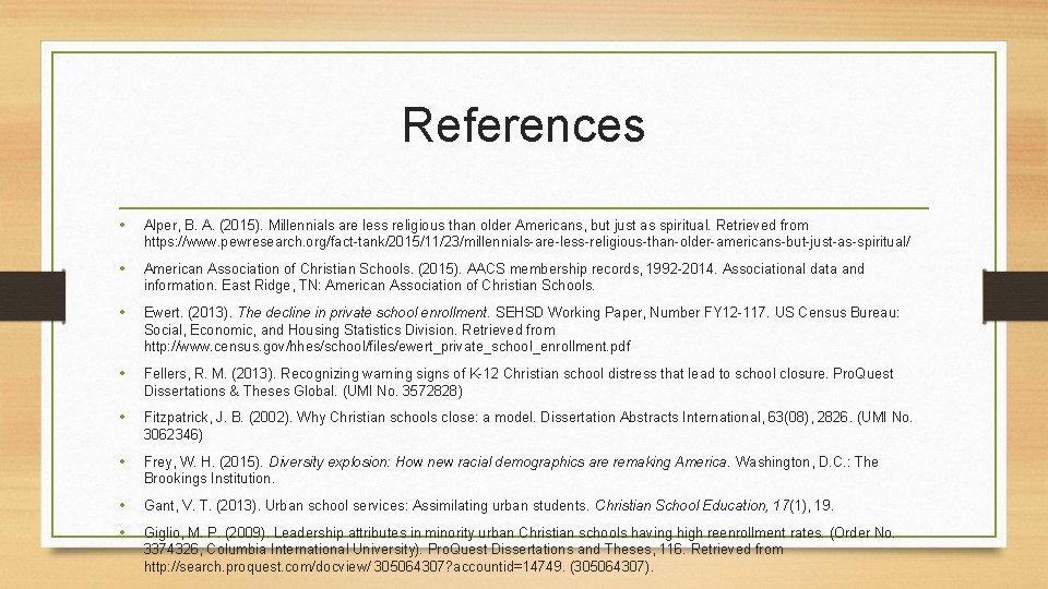 References • Alper, B. A. (2015). Millennials are less religious than older Americans, but