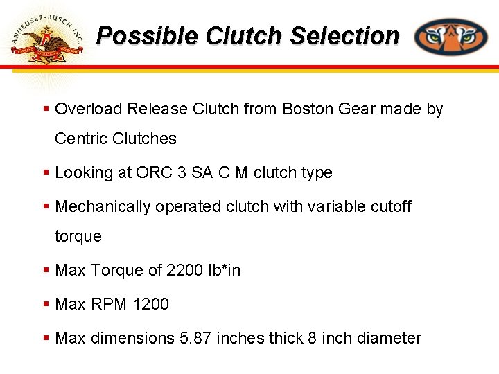 Possible Clutch Selection § Overload Release Clutch from Boston Gear made by Centric Clutches