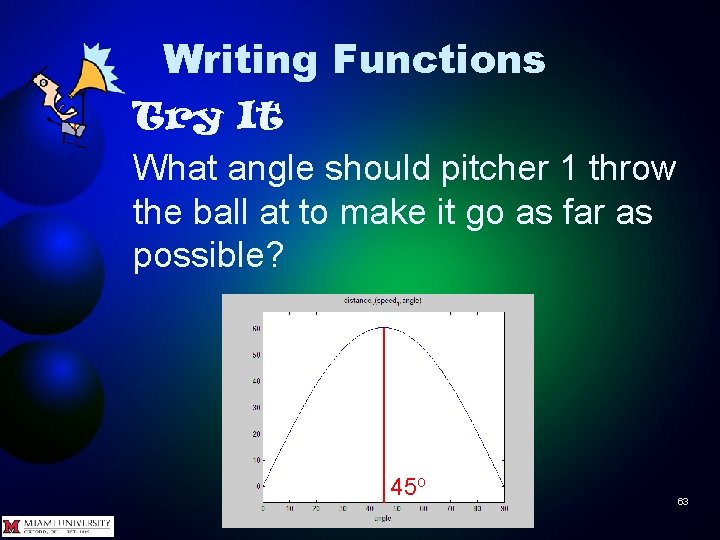 Writing Functions Try It What angle should pitcher 1 throw the ball at to