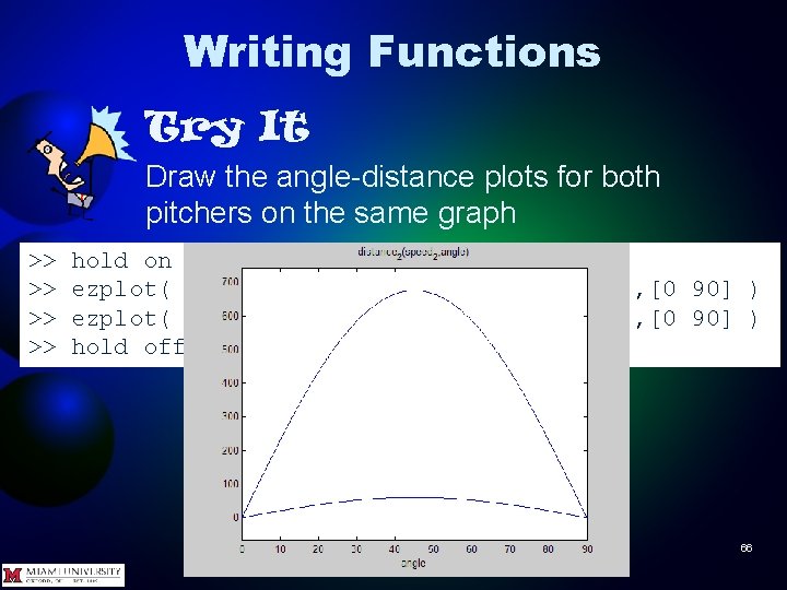 Writing Functions Try It Draw the angle-distance plots for both pitchers on the same