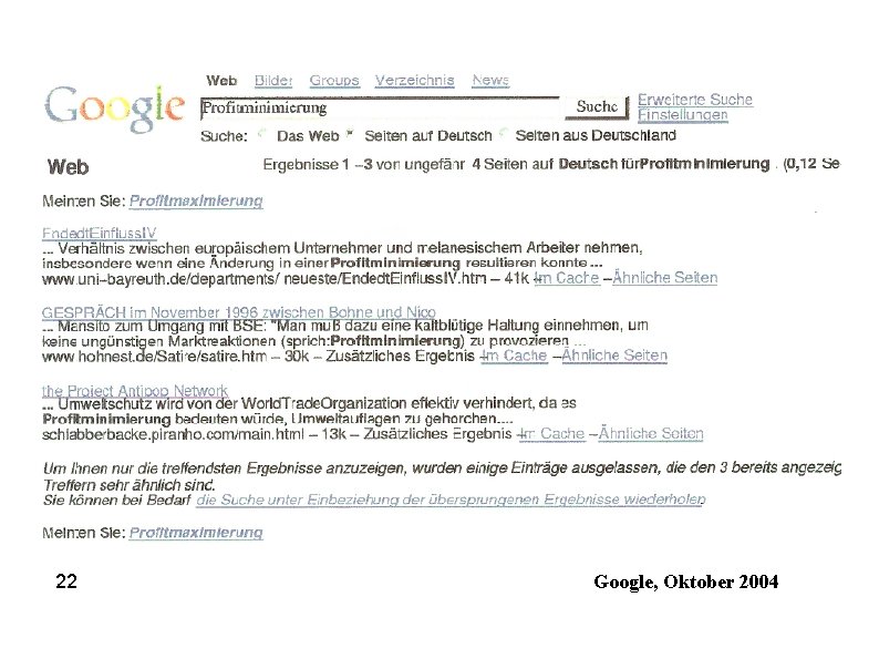 22 Google, Oktober 2004 