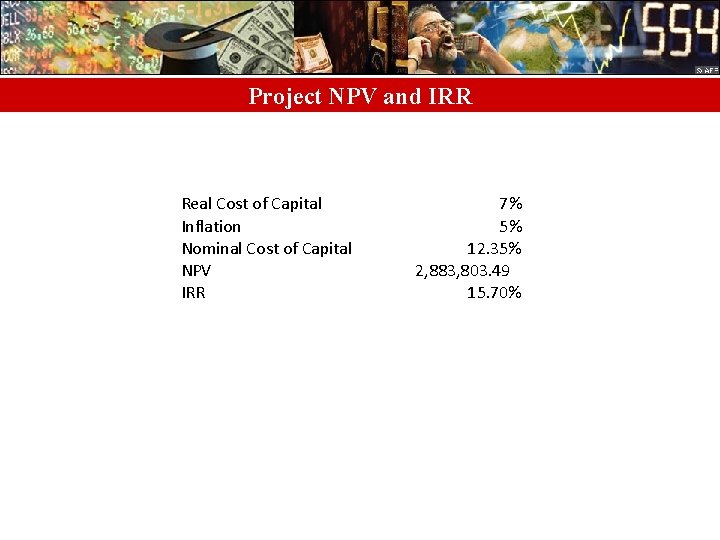 Project NPV and IRR Real Cost of Capital Inflation Nominal Cost of Capital NPV