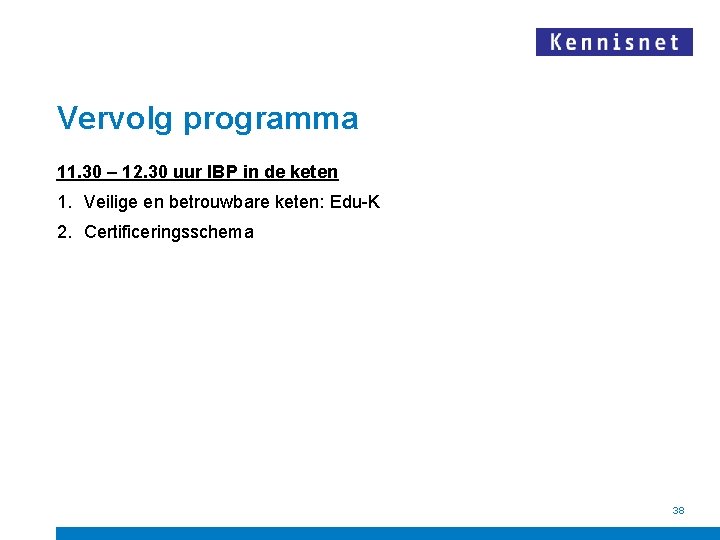 Vervolg programma 11. 30 – 12. 30 uur IBP in de keten 1. Veilige