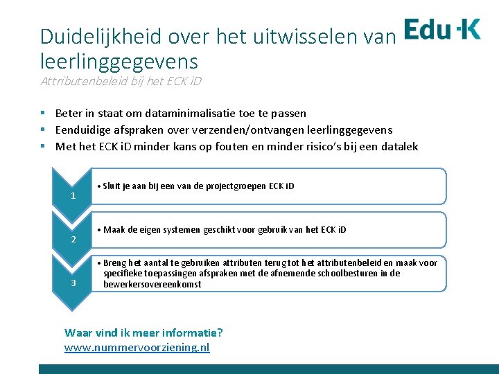 Duidelijkheid over het uitwisselen van leerlinggegevens Attributenbeleid bij het ECK i. D § Beter