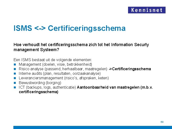 ISMS <-> Certificeringsschema Hoe verhoudt het certificeringsschema zich tot het Information Securty management Systeem?