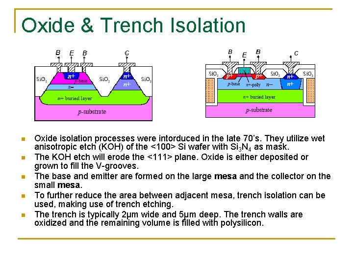 Oxide & Trench Isolation n n Oxide isolation processes were intorduced in the late Oxide & Trench Isolation n n Oxide isolation processes were intorduced in the late