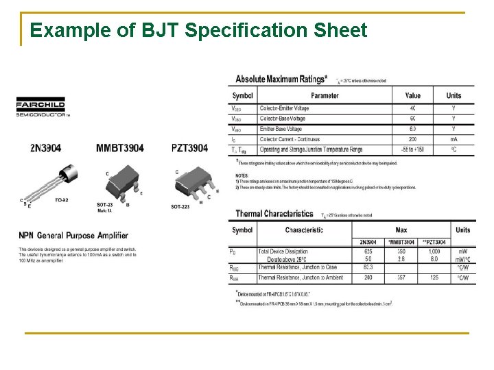 Example of BJT Specification Sheet Example of BJT Specification Sheet