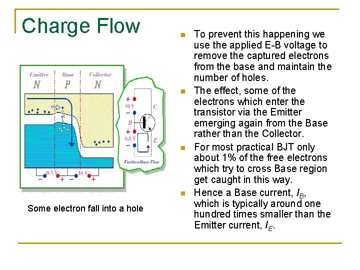 Charge Flow n n Some electron fall into a hole To prevent this happening