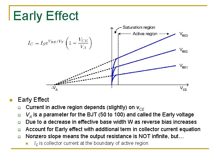 Early Effect n Early Effect q q q Current in active region depends (slightly)