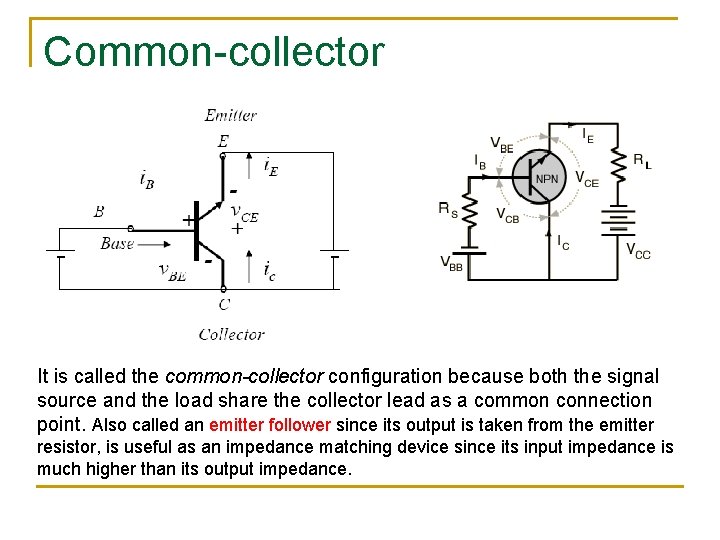 Common-collector It is called the common-collector configuration because both the signal source and the Common-collector It is called the common-collector configuration because both the signal source and the