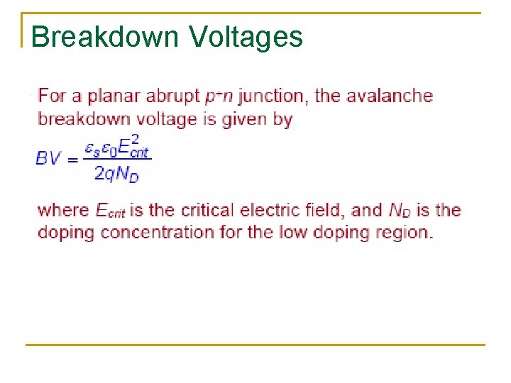 Breakdown Voltages 