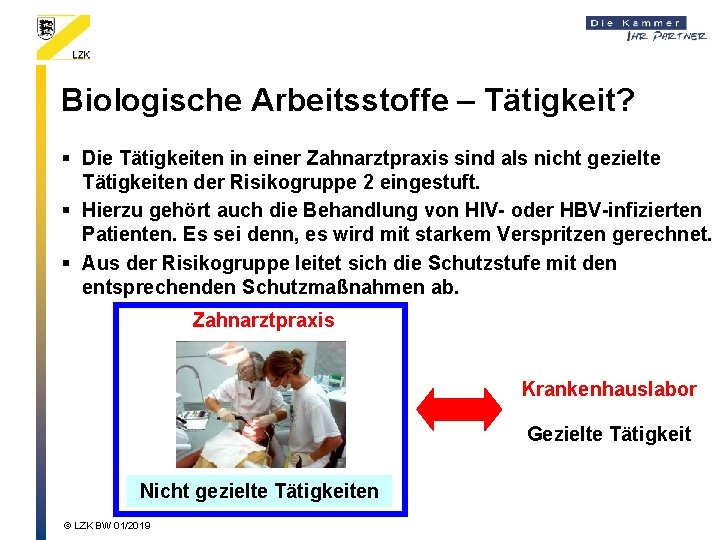 Biologische Arbeitsstoffe – Tätigkeit? § Die Tätigkeiten in einer Zahnarztpraxis sind als nicht gezielte