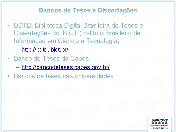 Bancos de Teses e Dissertações • BDTD: Biblioteca Digital Brasileira de Teses e Dissertações