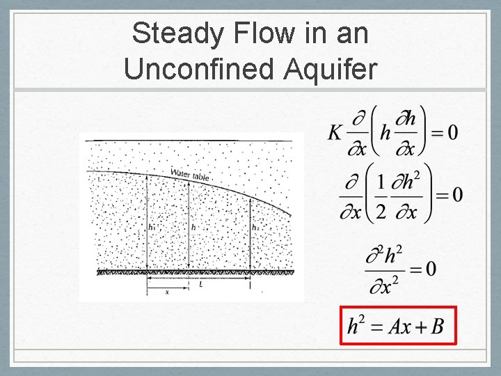 Steady Flow in an Unconfined Aquifer 