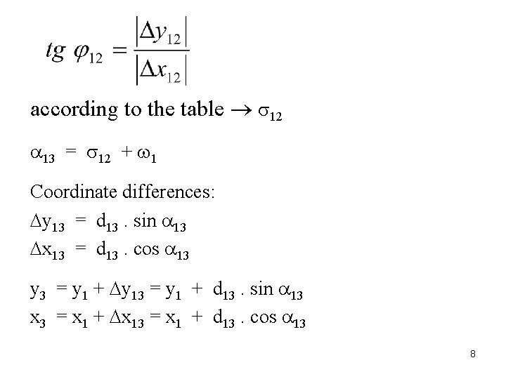 according to the table 12 13 = 12 + 1 Coordinate differences: y 13