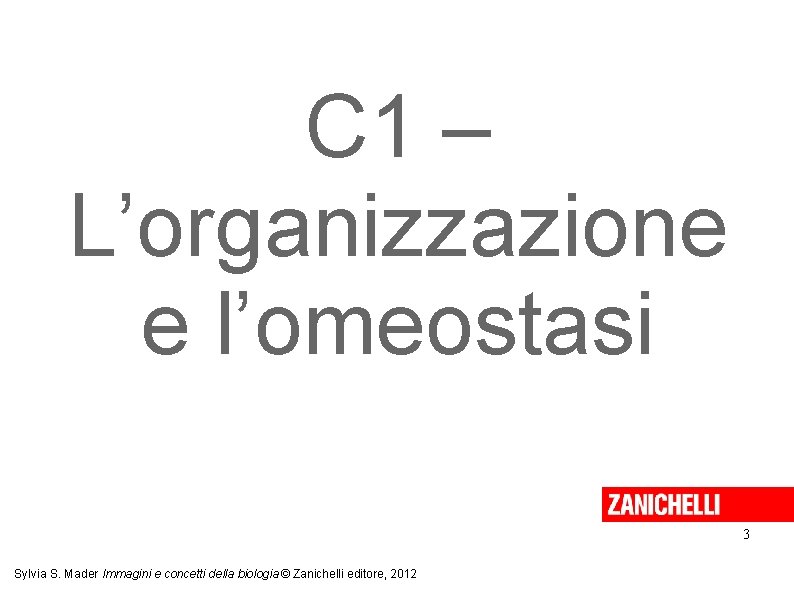 C 1 – L’organizzazione e l’omeostasi 3 Sylvia S. Mader Immagini e concetti della