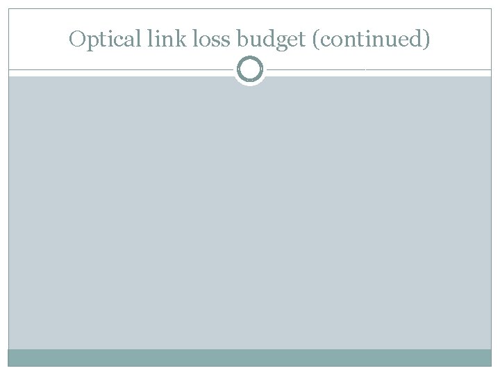 Optical link loss budget (continued) 