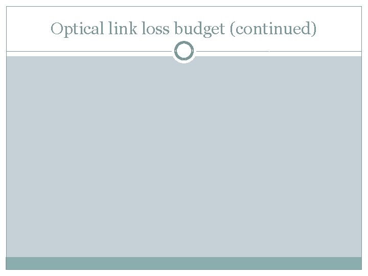 Optical link loss budget (continued) 