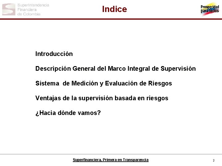 Indice Introducción Descripción General del Marco Integral de Supervisión Sistema de Medición y Evaluación