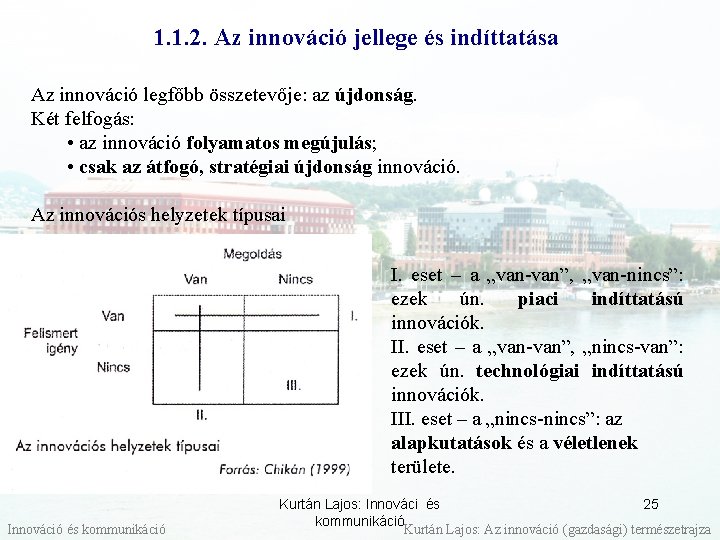 1. 1. 2. Az innováció jellege és indíttatása Az innováció legfőbb összetevője: az újdonság.