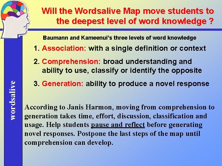 Will the Wordsalive Map move students to the deepest level of word knowledge ?