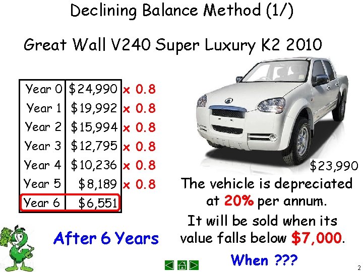 Declining Balance Method (1/) Great Wall V 240 Super Luxury K 2 2010 Year