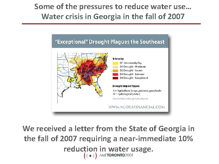 Some of the pressures to reduce water use… Water crisis in Georgia in the