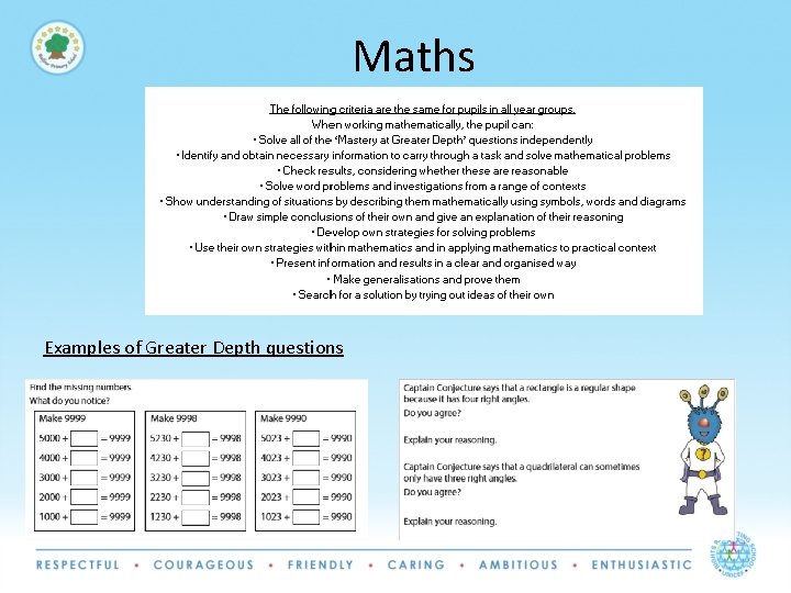 Maths Examples of Greater Depth questions 