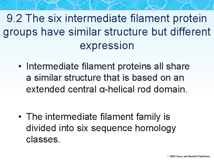 9. 2 The six intermediate filament protein groups have similar structure but different expression