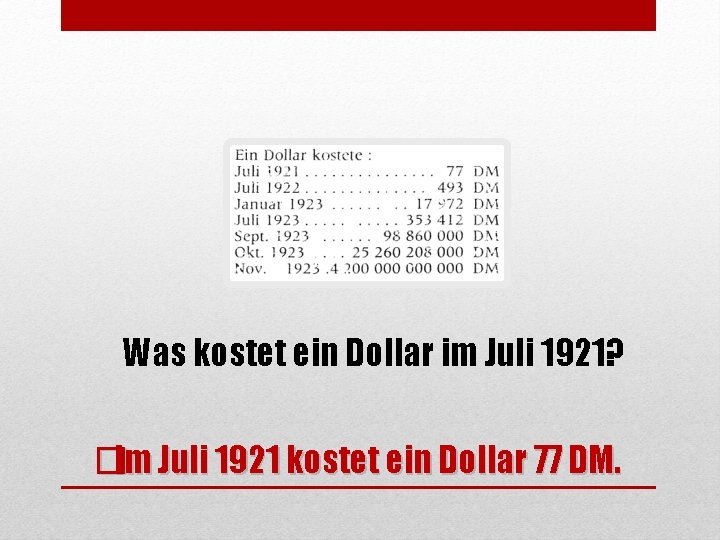 Was kostet ein Dollar im Juli 1921? �Im Juli 1921 kostet ein Dollar 77