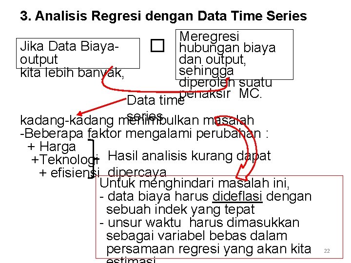 3. Analisis Regresi dengan Data Time Series Meregresi Jika Data Biaya� hubungan biaya dan