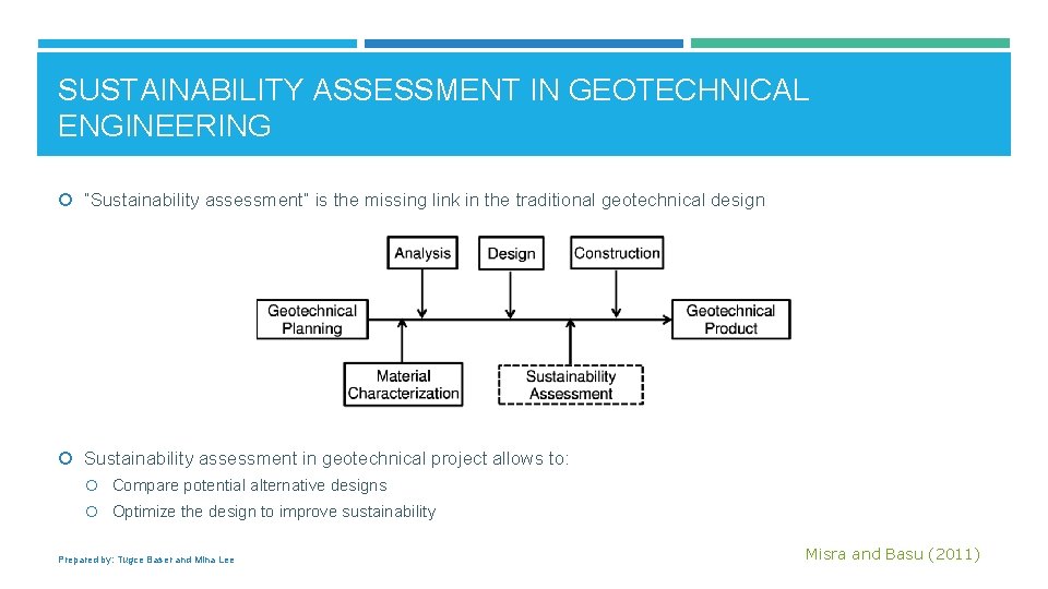 SUSTAINABILITY ASSESSMENT IN GEOTECHNICAL ENGINEERING “Sustainability assessment” is the missing link in the traditional