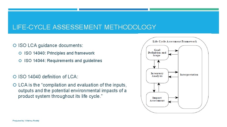 LIFE-CYCLE ASSESSEMENT METHODOLOGY ISO LCA guidance documents: ISO 14040: Principles and framework ISO 14044: